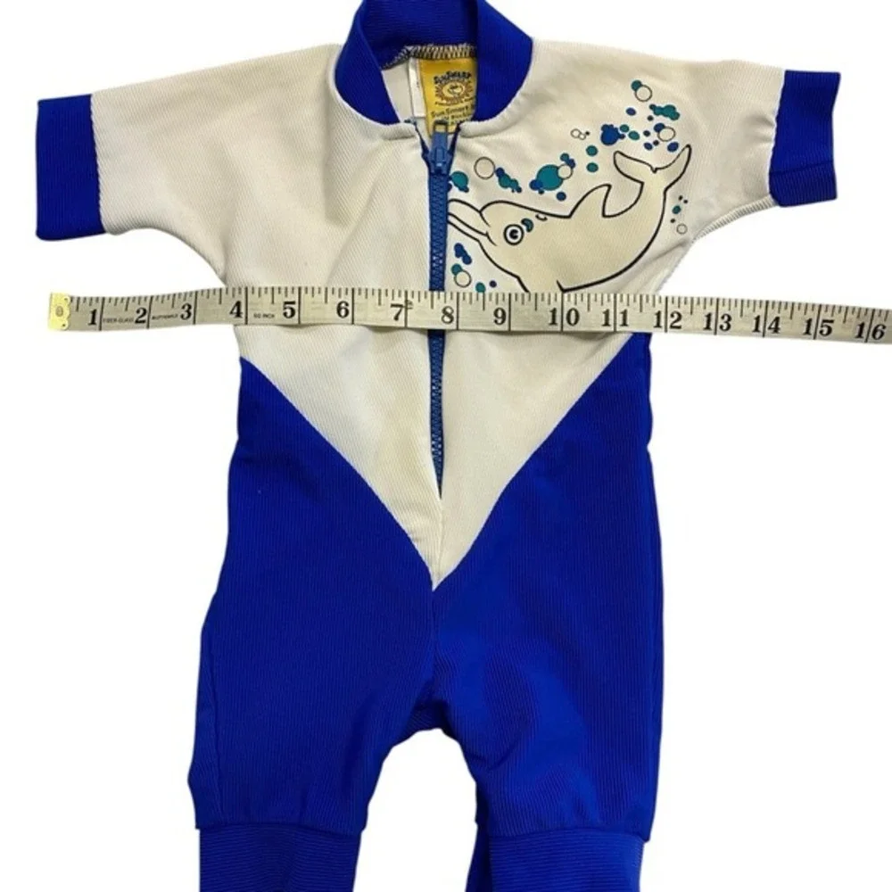Vintage SunSmart 0-12M Baby UV Blocking Dolphin Swim‎ Suit Blue White